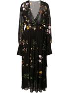 Oscar De La Renta Embroidered Floral Wrap Dress - Black