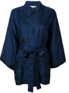 Gold Hawk Floral Embroidered Kimono - Blue