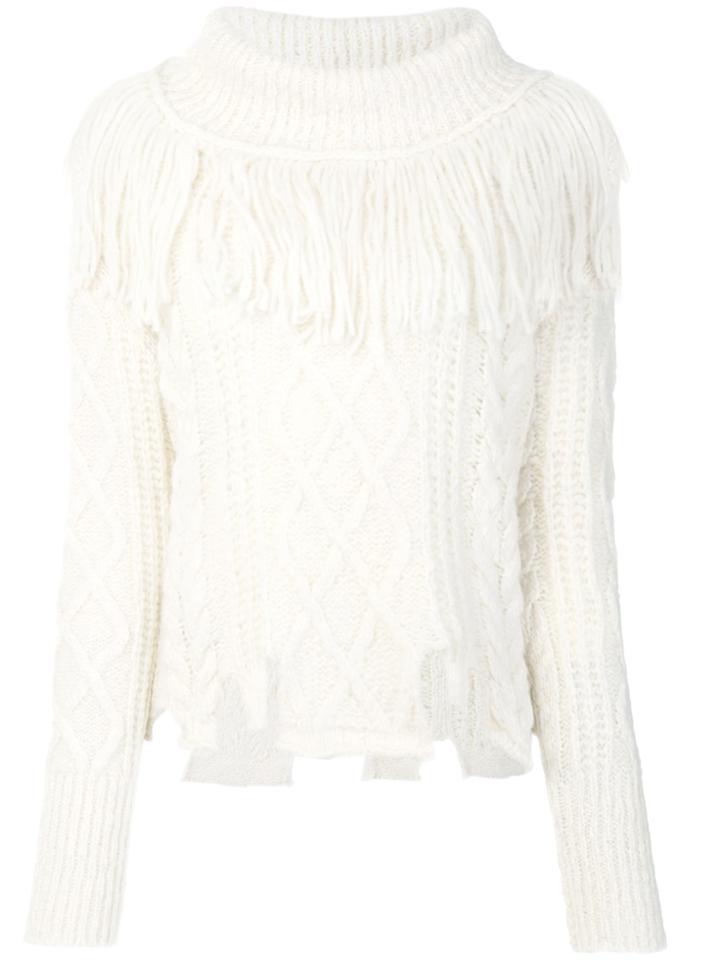 Philosophy Di Lorenzo Serafini Fringed Cable Knit Distressed Jumper -