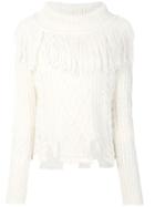Philosophy Di Lorenzo Serafini Fringed Cable Knit Distressed Jumper -