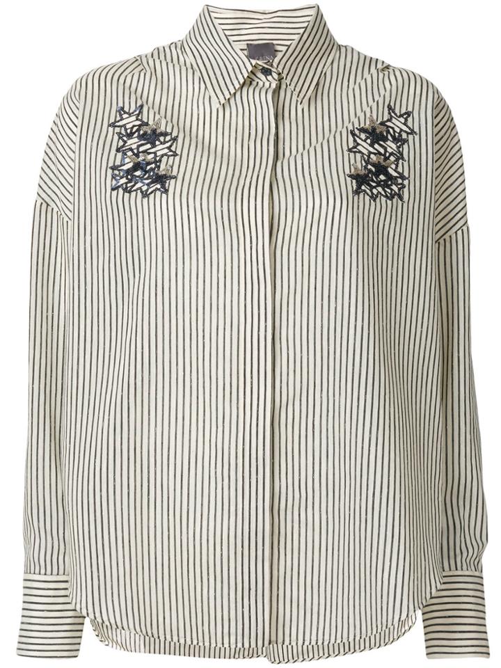 Lorena Antoniazzi Striped Shirt With Sequin Star Appliqués - Nude &