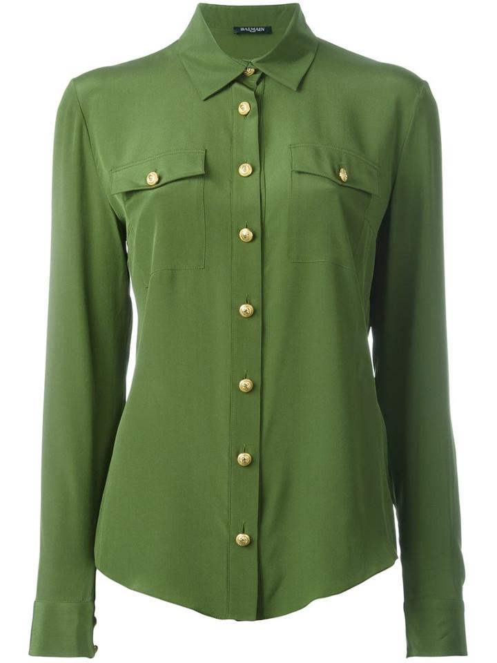 Balmain Classic Shirt, Women's, Size: 36, Green, Silk