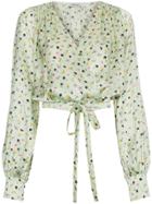 Attico Floral Print Wrap Silk Blouse - Green