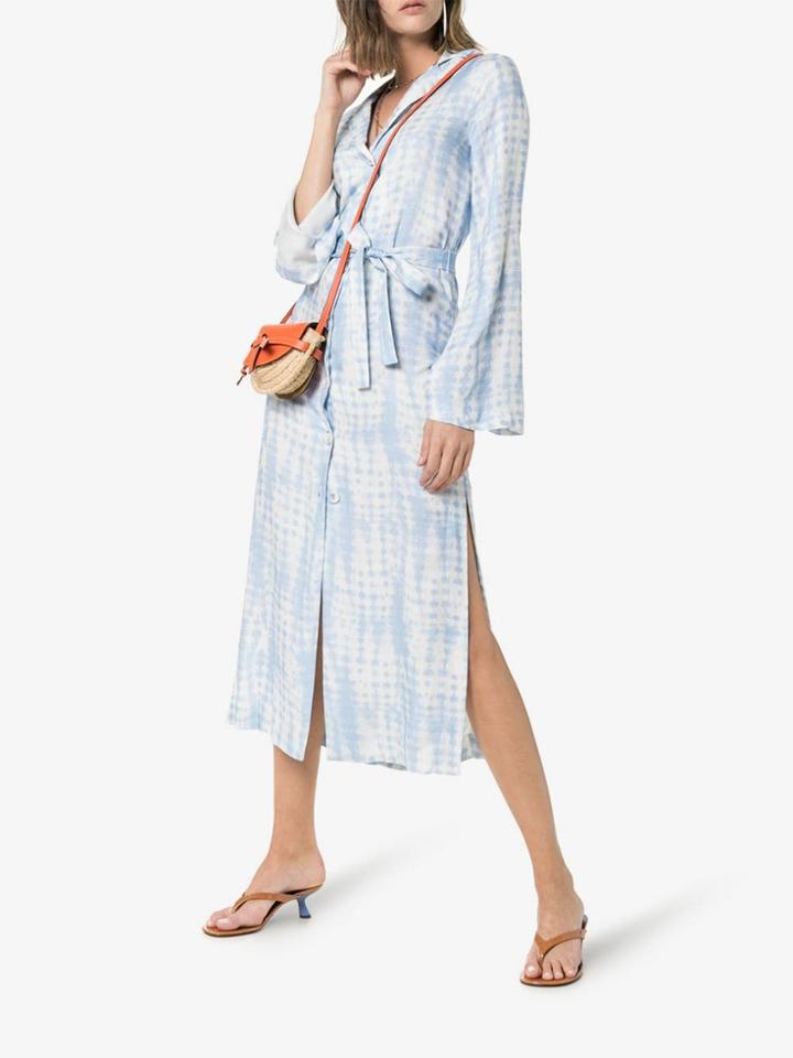 Staud Printed Waist Tie Shirt Dress - Blue