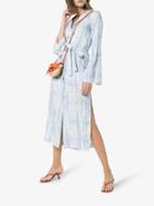 Staud Printed Waist Tie Shirt Dress - Blue