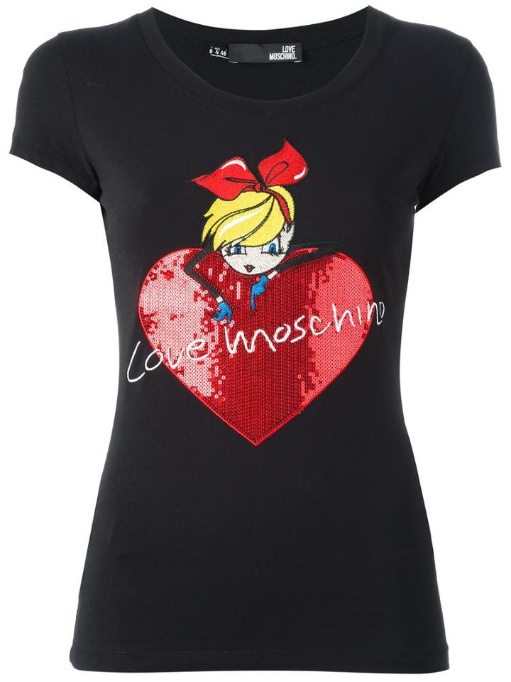 Love Moschino Sequin Embellished T-shirt, Women's, Size: 46, Black, Cotton/spandex/elastane
