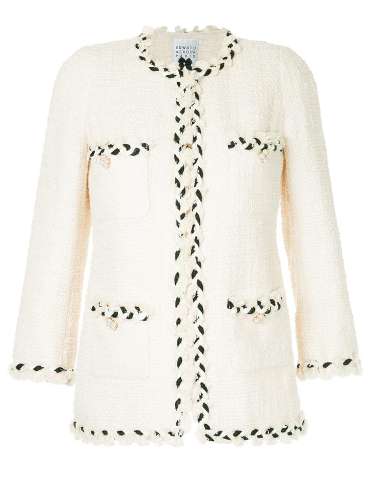 Edward Achour Paris Braided Trim Tweed Jacket - White