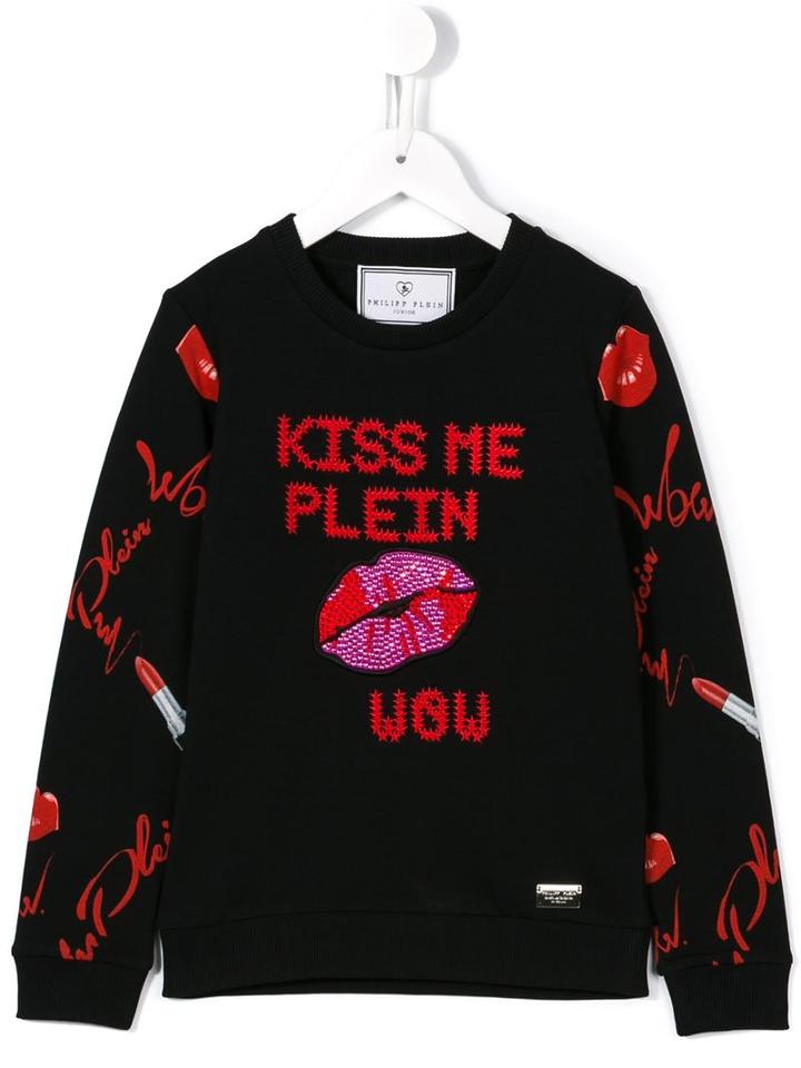 Philipp Plein Kids Kiss Me Plein Sweatshirt, Girl's, Size: 10 Yrs, Black