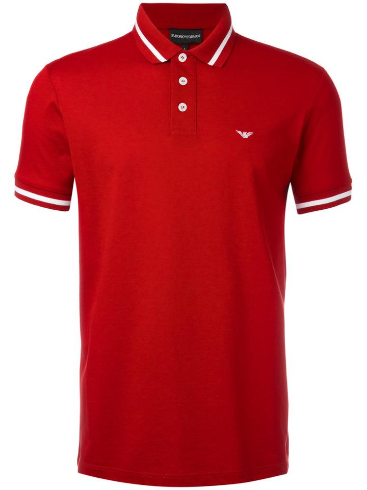 Emporio Armani Striped Trim Polo Shirt, Men's, Size: Small, Red, Cotton