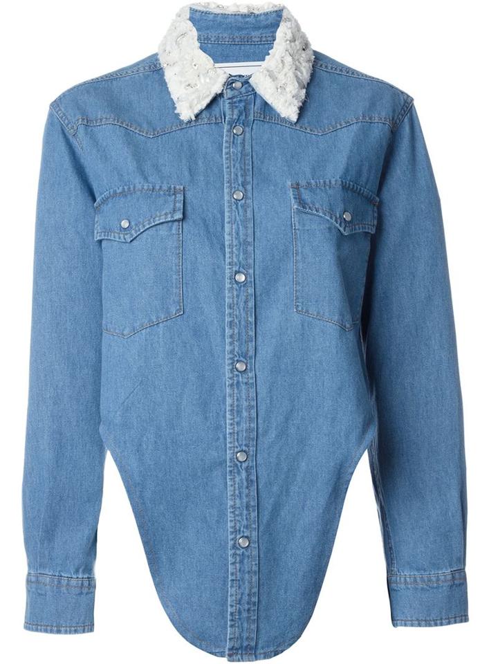 Forte Couture Embellished Collar Asymmetric Denim Shirt