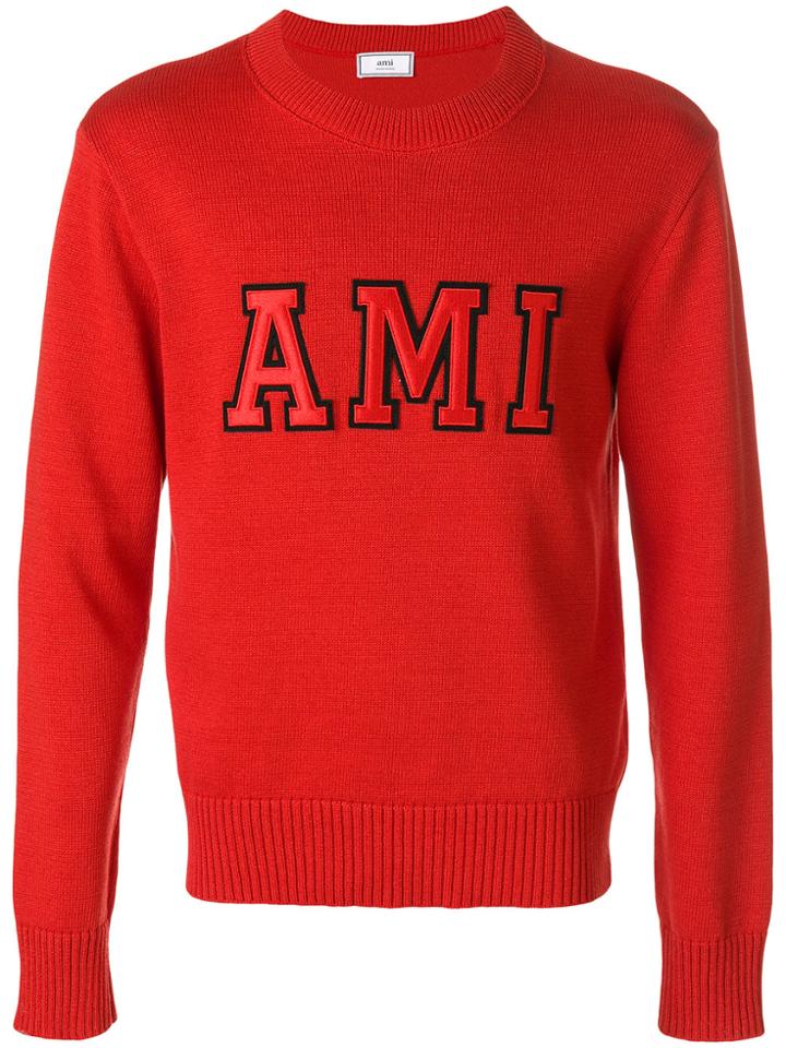 Ami Alexandre Mattiussi Contrast Logo Sweater - Red