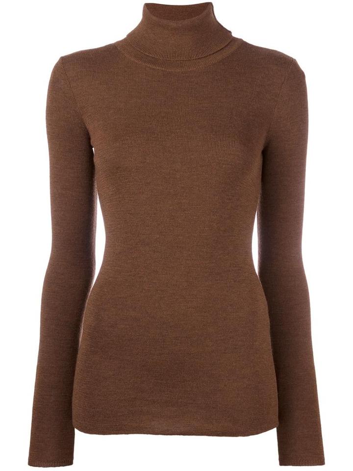 Laneus Ribbed Turtleneck Jumper, Women's, Size: 42, Brown, Virgin Wool