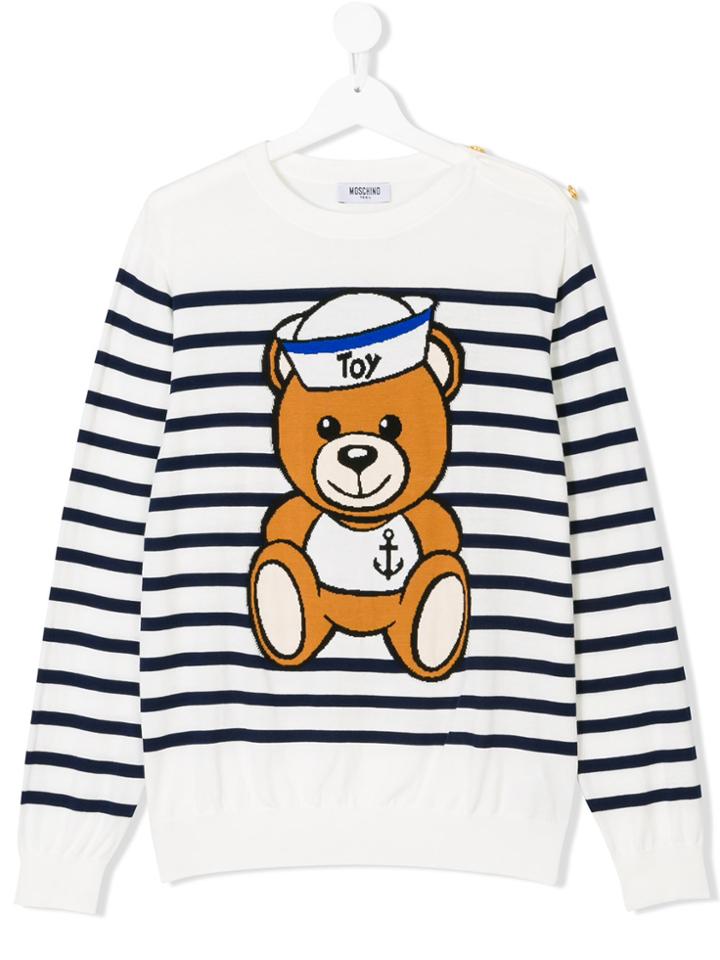 Moschino Kids Striped Bear Sweater - White