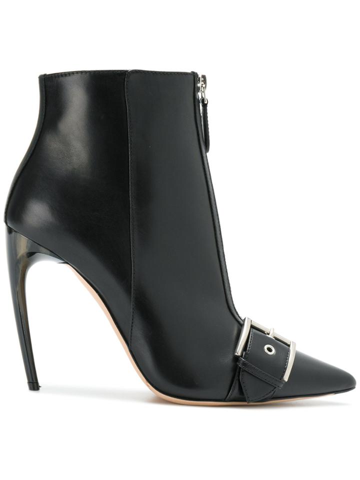 Alexander Mcqueen Buckle And Zip Front Horn Heel Boots - Black