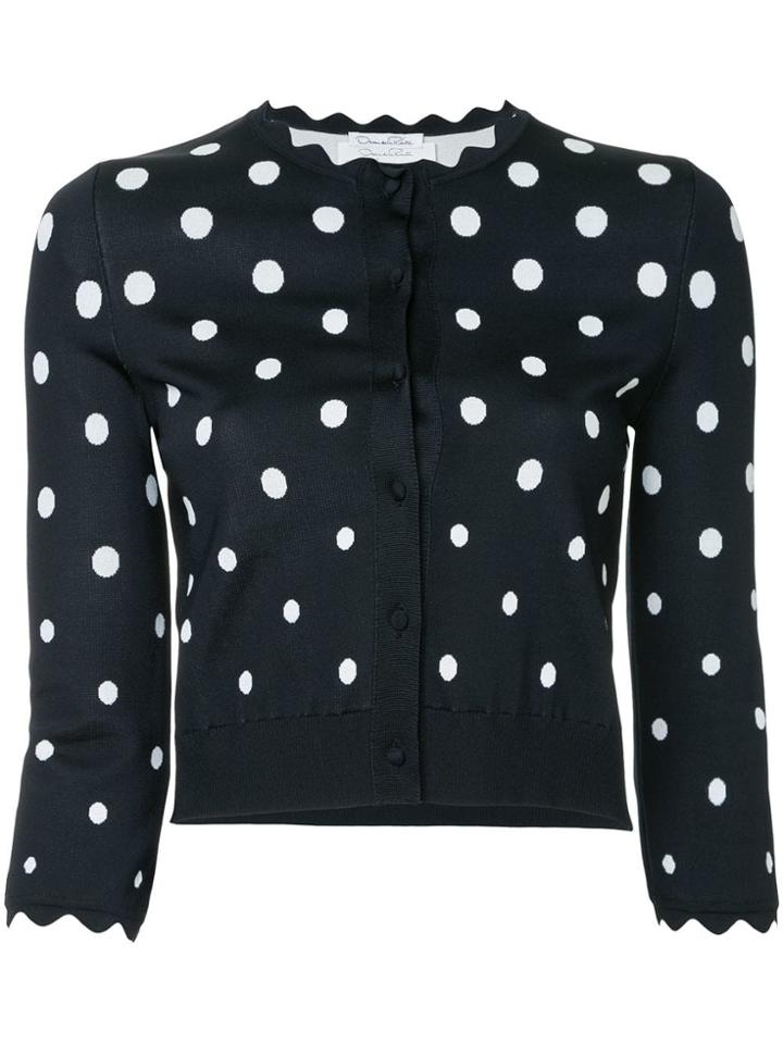 Oscar De La Renta Scalloped Polka Dot Cardigan - Black