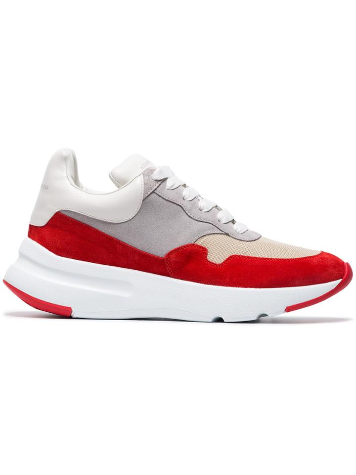 Alexander Mcqueen Red And Grey Runner Leather And Suede Sneakers