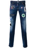 Dsquared2 Distressed Patch Jeans, Men's, Size: 52, Blue, Cotton/spandex/elastane