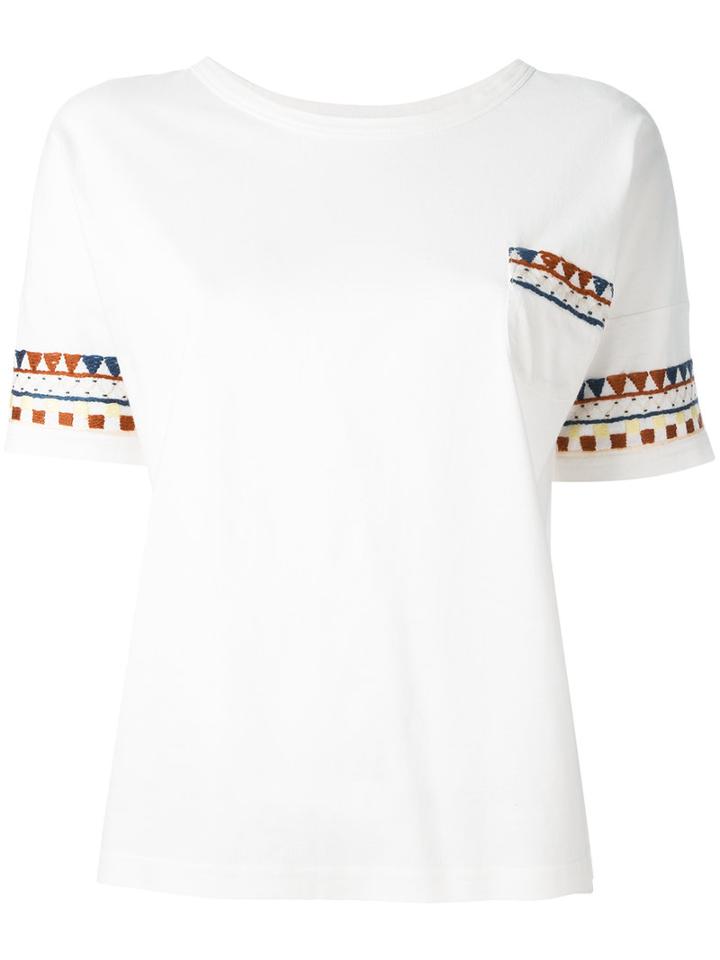 Ymc Patterned Trim T-shirt, Women's, Size: Xs, White, Cotton