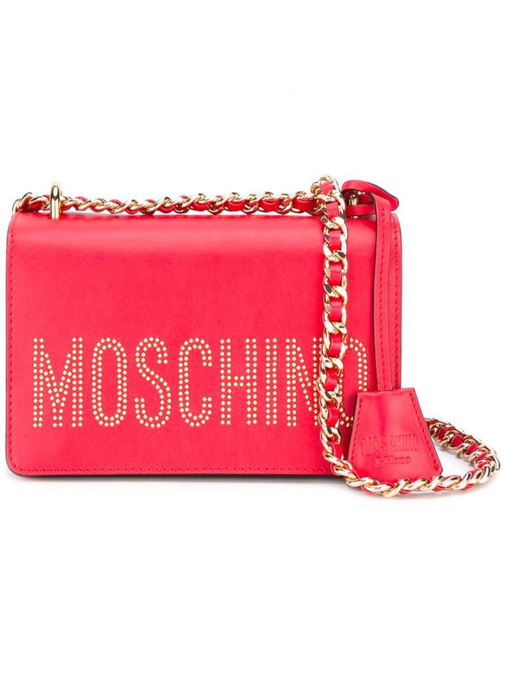 Moschino Stud Embellished Shoulder Bag, Women's, Red, Leather