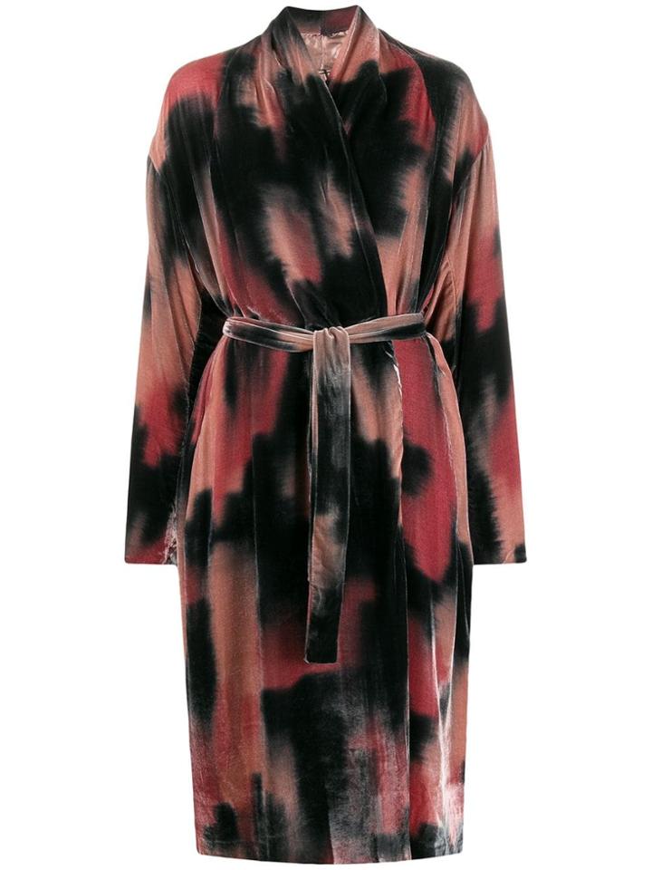 Masnada Tie-dye Print Belted Coat - Black