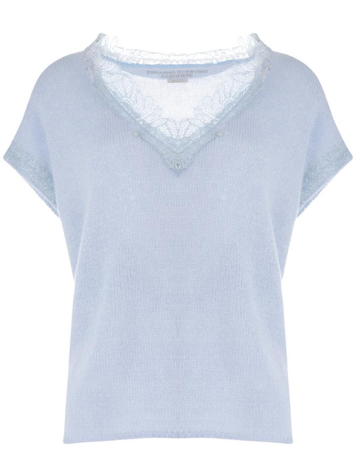 Ermanno Scervino Embroidered Short-sleeve Sweater - Blue