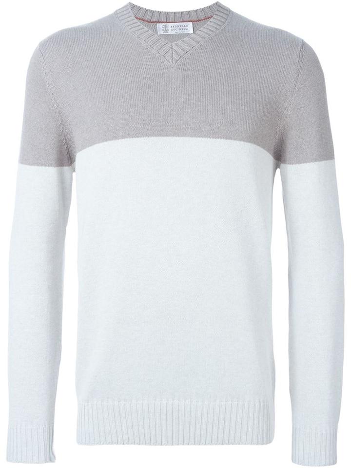 Brunello Cucinelli Colour Block Jumper, Men's, Size: 54, White, Cotton
