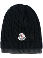 Moncler Cable Knit Beanie, Adult Unisex, Blue, Virgin Wool
