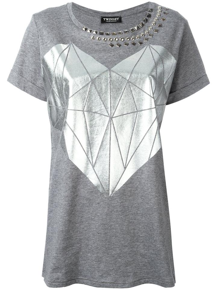 Twin-set Printed Stud T-shirt, Women's, Size: Small, Grey, Cotton
