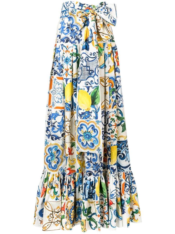 Dolce & Gabbana Majolica Print Maxi Skirt - White