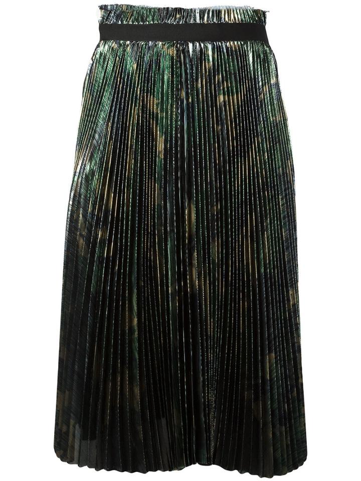 Off-white - Metallic Effect Pleated Skirt - Women - Polyester - Xs, Green, Polyester