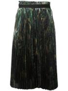 Off-white - Metallic Effect Pleated Skirt - Women - Polyester - Xs, Green, Polyester