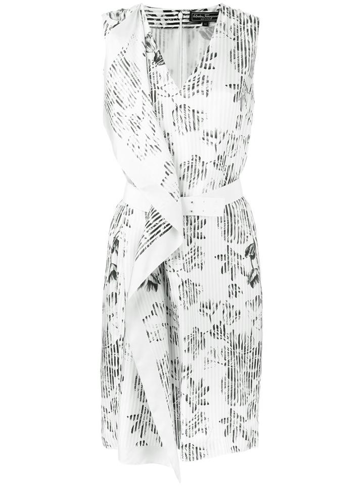 Striped Floral Print Dress - Women - Silk - 40, Red, Silk, Salvatore Ferragamo