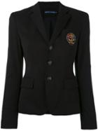 Ralph Lauren - Embroidered Emblem Blazer - Women - Cotton/spandex/elastane/acetate - 8, Black, Cotton/spandex/elastane/acetate