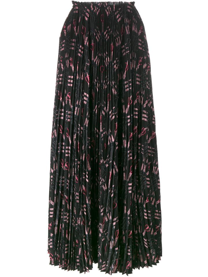 Valentino Love Blades Pleated Maxi Skirt, Women's, Size: 38, Black, Silk