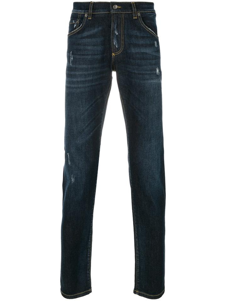 Dolce & Gabbana - Distressed Jeans - Men - Cotton/leather/spandex/elastane/zamac - 50, Blue, Cotton/leather/spandex/elastane/zamac