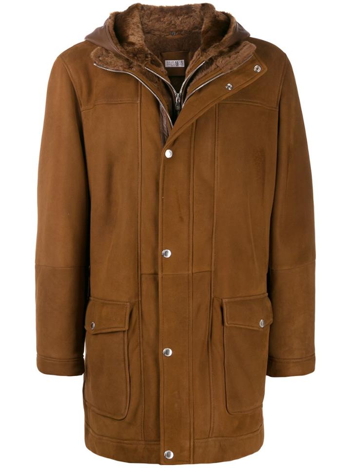 Brunello Cucinelli Snap Fastening Hooded Coat - Brown