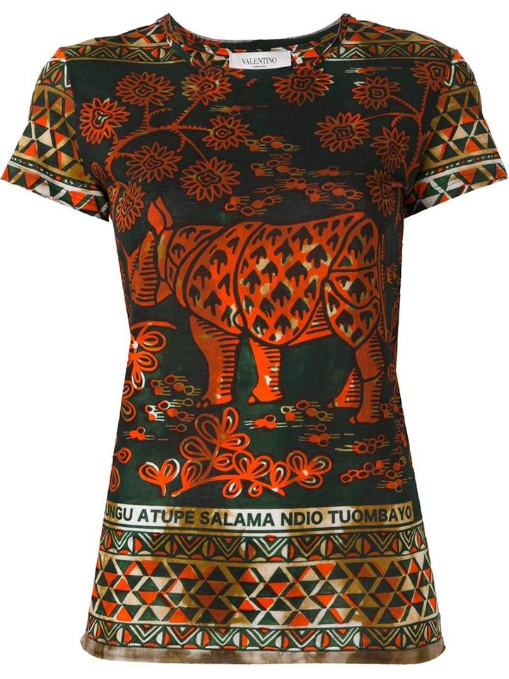 Valentino Rhino Print T-shirt, Women's, Size: M, Green, Cotton