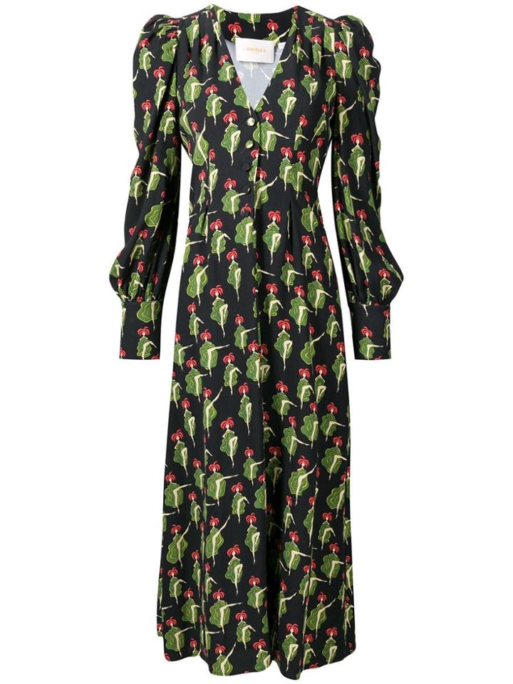 La Doublej Printed V-neck Dress - Black