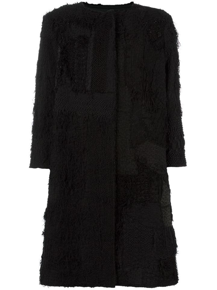 By Walid Three-quarters Sleeve Textured Coat, Women's, Size: Medium, Black, Silk/cotton