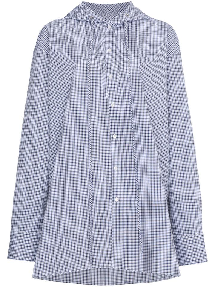 Blindness Check Shirt With Hood - Blue