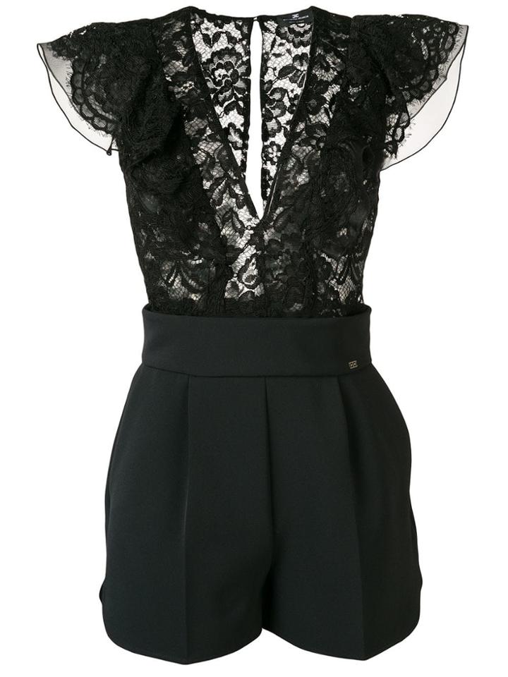 Elisabetta Franchi Sleeveless Lace Playsuit - Black
