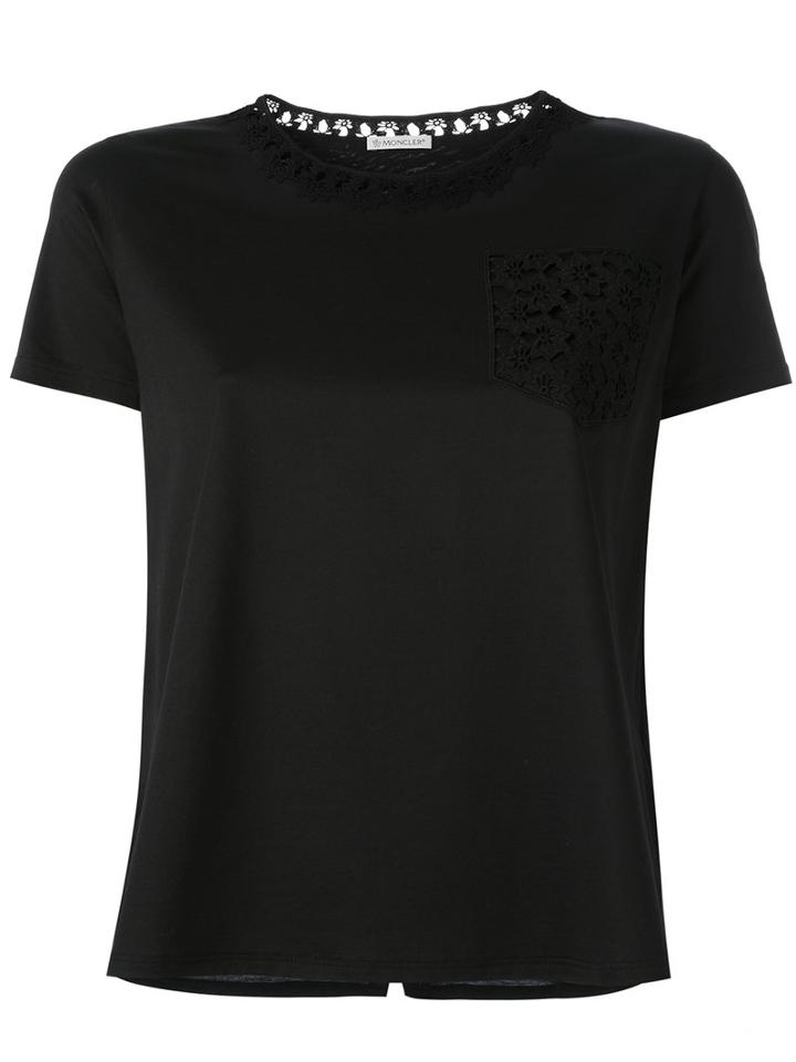 Moncler Macrame Lace Trim T-shirt, Women's, Size: Small, Black, Cotton