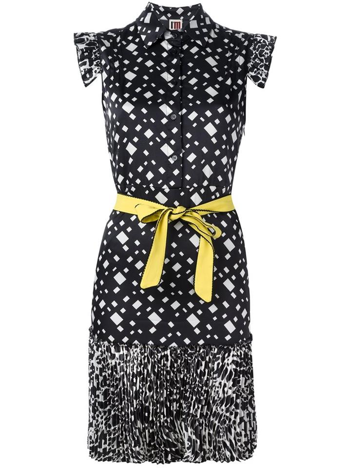I'm Isola Marras Pleated Patterned Dress, Women's, Size: 42, Black, Polyester/spandex/elastane/acetate/viscose