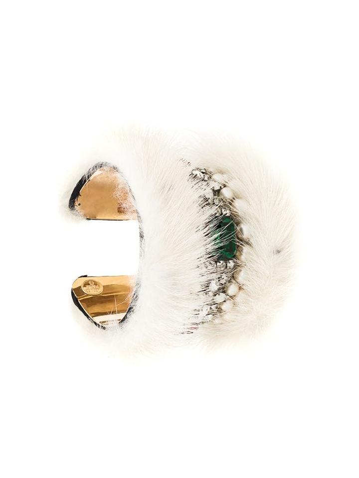 William Vintage Embellished Fur Cuff - White