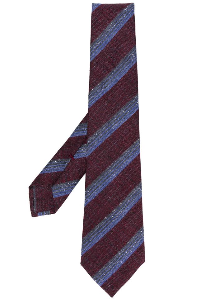 Kiton Striped Woven Tie - Pink & Purple