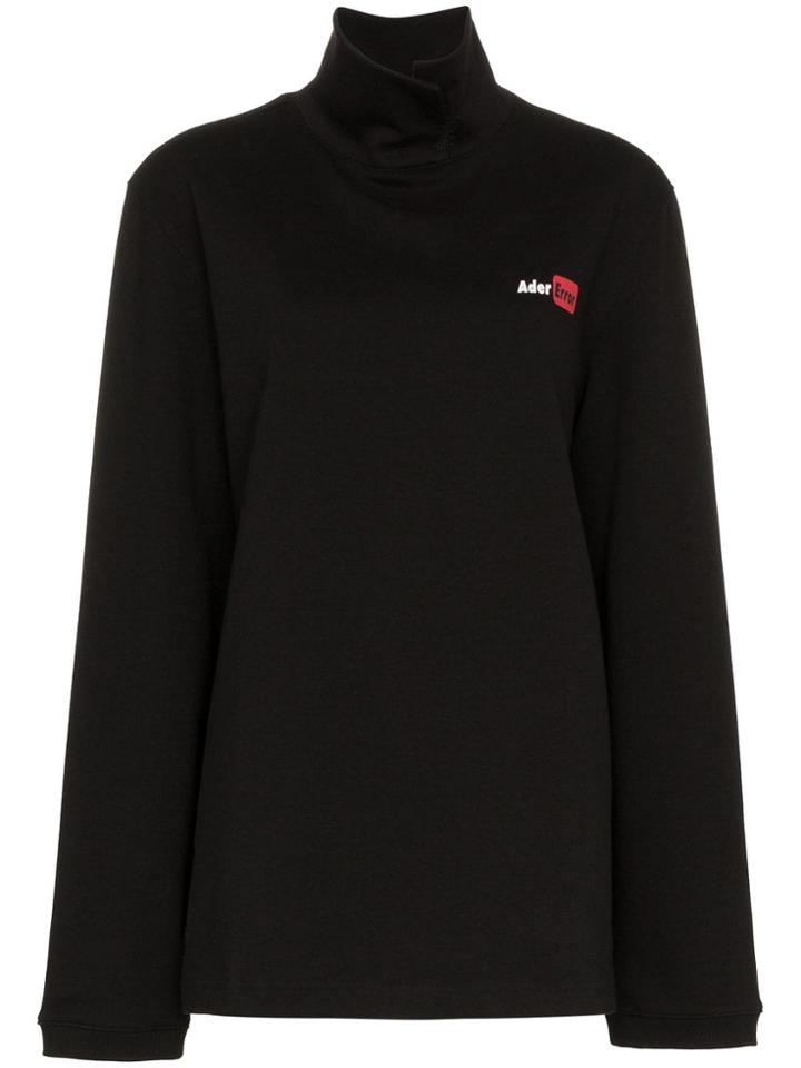 Ader Error Turtle Neck Logo Print Cotton Jumper - Black