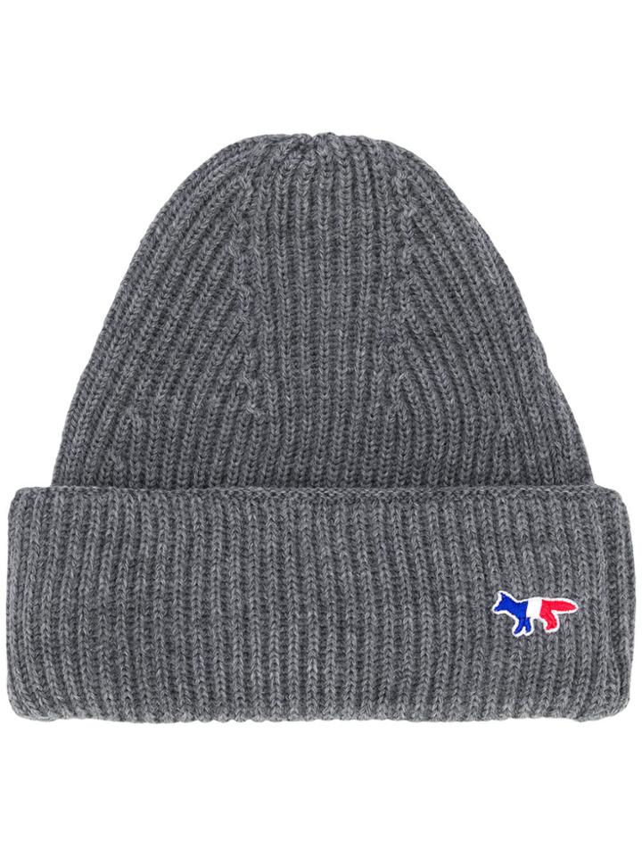 Maison Kitsuné Ribbed Logo Beanie - Grey