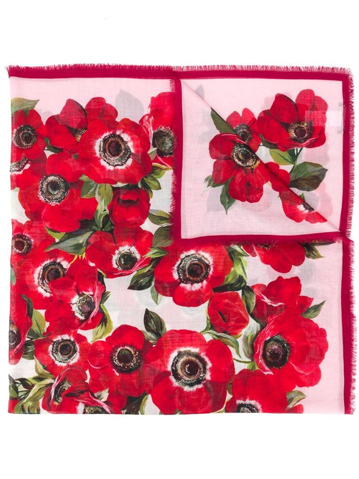 Dolce & Gabbana Anemone Print Scarf - Red
