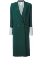 Each X Other Contrast Cuffs Double-breasted Coat, Size: Medium, Green, Acetate/viscose/polyester