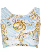Moschino Bracelet Charm Print Cropped Denim Top - White
